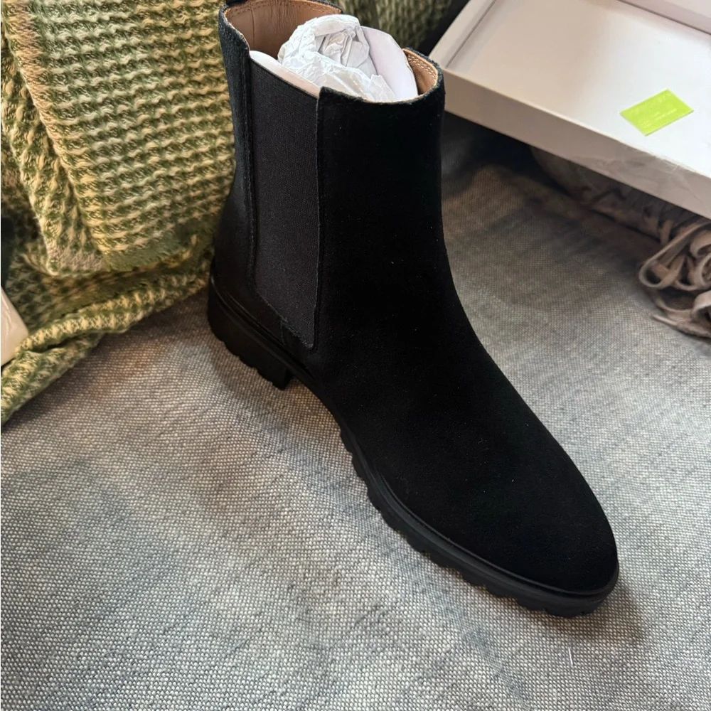 Quince Black Suede Chelsea Boots with Pull Tabs - Picture 6 of 10